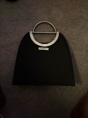 Donna Karan Black Clutch with Silver Metal Handle